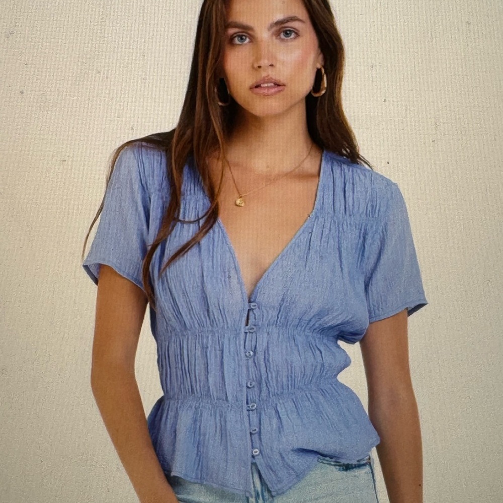 Anthropologie Dear John women’s Zoe ruched shirt peasant